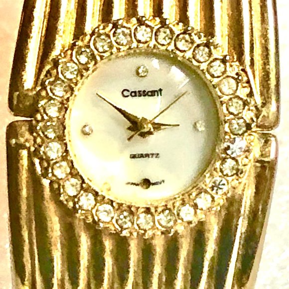 Cassant Vintage Quartz Bracelet Cuff Rhinestone Dress Watch main image 4